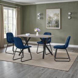 Seconique Athens Concrete Effect Rectangular Dining Set with Lukas Chairs in Blue