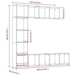 Berkfield Home 3 Piece Book/TV Cabinet Set Smoked Oak 180x30x180 cm in Brown - Size: 180 x 30 x 180 cm - thumbnail 6