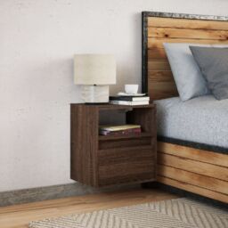Berkfield Home Wall-mounted Bedside Cabinet with LED Lights Brown Oak - thumbnail 5