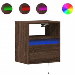 Berkfield Home Wall-mounted Bedside Cabinet with LED Lights Brown Oak - thumbnail 2