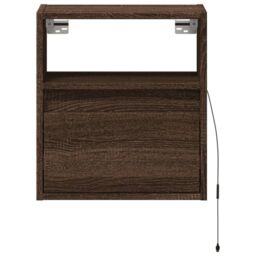 Berkfield Home Wall-mounted Bedside Cabinet with LED Lights Brown Oak - thumbnail 6