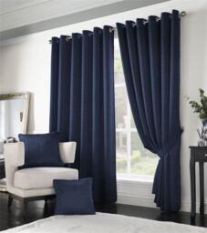 Luxury Living Adi Lined Ring Top Eyelet Curtains in Navy - Size: 229 cm width x 183 cm drop - thumbnail 1