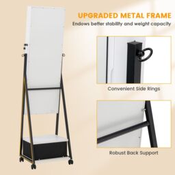 Costway Mobile Mirror Jewelry Cabinet Standing Makeup Organizer Jewelry Armoire w/ Lockable Door in White - thumbnail 2