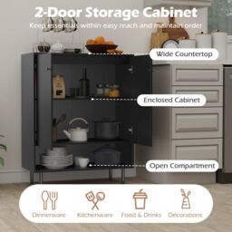 Costway Sideboard Buffet Cabinet 2-Door Kitchen Storage Cabinet in Black - thumbnail 6