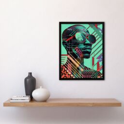 Artery8 Futuristic African Man Shades Portrait Teal Bold Framed Art Print in Green - Size: A4 - thumbnail 4