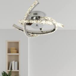 Lighting Collection 3 Arm Led Semi Flush Crystal Inserts Ceiling Light in Silver - thumbnail 4