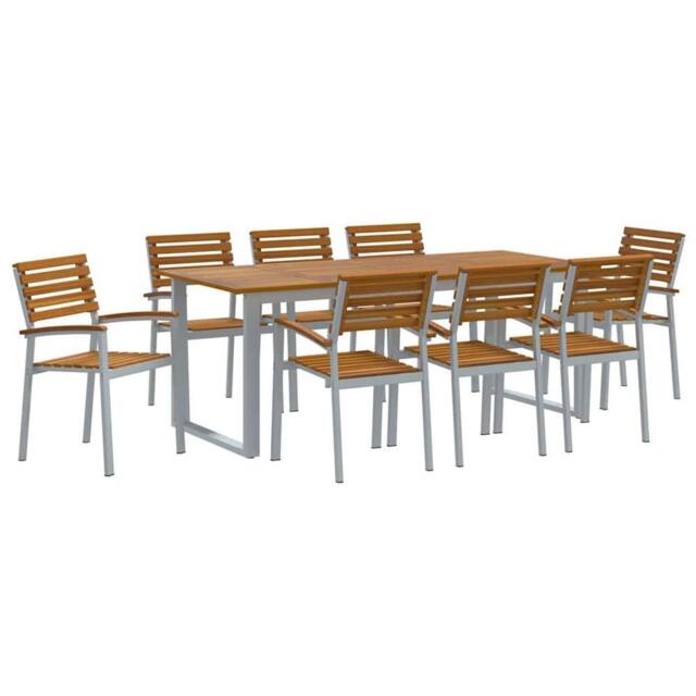 Berkfield Home 9 Piece Garden Dining Set Solid Wood Acacia & Metal in Grey - image 1