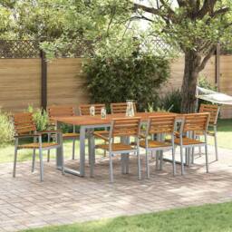 Berkfield Home 9 Piece Garden Dining Set Solid Wood Acacia & Metal in Grey - thumbnail 2