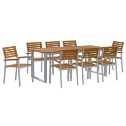 Berkfield Home 9 Piece Garden Dining Set Solid Wood Acacia & Metal in Grey - thumbnail 1