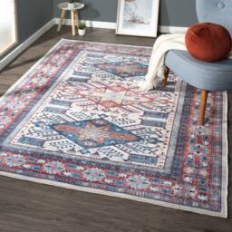 The Rug Shop UK Blue Bordered Floral 7mm Thick Stain-Resistant Traditional Rug - Size: 120 cm x 170 cm - thumbnail 3
