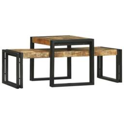 Berkfield Home 2 Piece Coffee Table Set Solid Rough Wood Mango in Brown - thumbnail 4