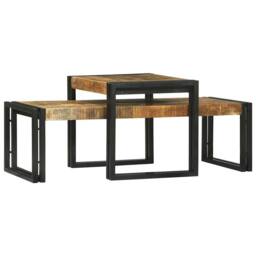 Berkfield Home 2 Piece Coffee Table Set Solid Rough Wood Mango in Brown - thumbnail 3