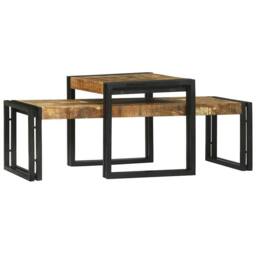 Berkfield Home 2 Piece Coffee Table Set Solid Rough Wood Mango in Brown - thumbnail 6