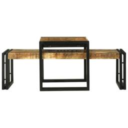 Berkfield Home 2 Piece Coffee Table Set Solid Rough Wood Mango in Brown - thumbnail 5