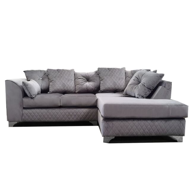 Furnishings For Less UK Victoria Soft Plush Velvet 3 to 4 Seater L Shaped Corner Sofa Right Hand Facing - Scatter Back in Grey - image 1