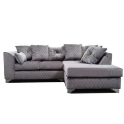 Furnishings For Less UK Victoria Soft Plush Velvet 3 to 4 Seater L Shaped Corner Sofa Right Hand Facing - Scatter Back in Grey - thumbnail 1