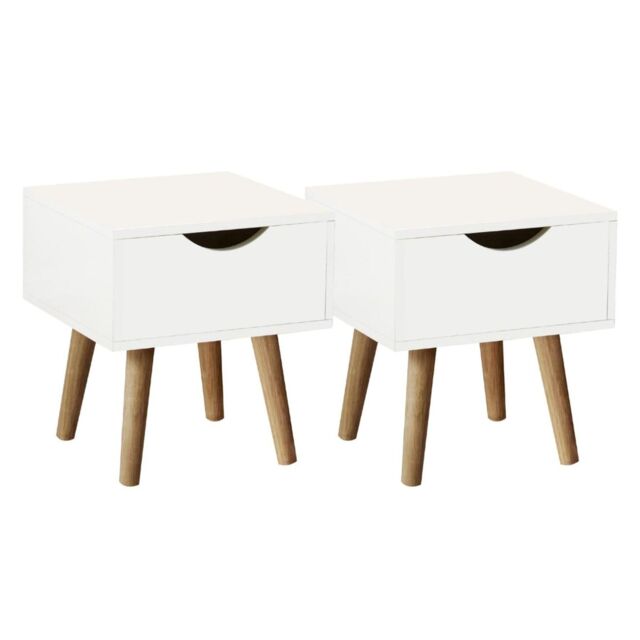 Home Source Bedside Cabinet 1 Drawer Bedroom Side Table for Storage Wooden Legs in White - image 1