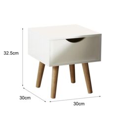 Home Source Bedside Cabinet 1 Drawer Bedroom Side Table for Storage Wooden Legs in White - thumbnail 8