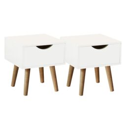 Home Source Bedside Cabinet 1 Drawer Bedroom Side Table for Storage Wooden Legs in White - thumbnail 1