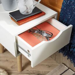 Home Source Bedside Cabinet 1 Drawer Bedroom Side Table for Storage Wooden Legs in White - thumbnail 6