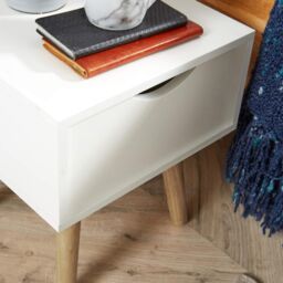 Home Source Bedside Cabinet 1 Drawer Bedroom Side Table for Storage Wooden Legs in White - thumbnail 5