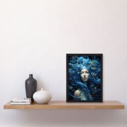 "Artery8 Goddess Of The Sea Mermaid Lore Concept Striking Artwork In Blue Art Print Framed Poster Wall Decor in Black - Size: W12"" x H16""" - thumbnail 4