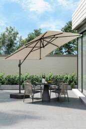 Garden Sanctuary 3m x 3m Large Rotating Cantilever Garden Parasol with Plastic Base in Beige - thumbnail 2