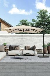 Garden Sanctuary 3m x 3m Large Rotating Cantilever Garden Parasol with Plastic Base in Beige - thumbnail 1