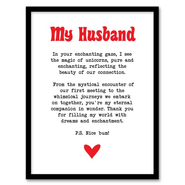 "Artery8 Love Poem Unicorn Magic Husband Romantic Poetry Framed Art Print in White - Size: W12"" x H16""" - image 1