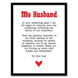 "Artery8 Love Poem Unicorn Magic Husband Romantic Poetry Framed Art Print in White - Size: W12"" x H16""" - thumbnail 1