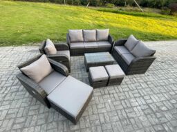 Fimous Patio Garden Furniture Sets Wicker 10 Seater Outdoor Rattan Furniture Sofa Sets with Rectangular Coffee Table Reclining Chair Loveseat Sofa - thumbnail 2
