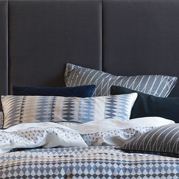 Linen House Northbrook Geometric Woven Jacquard Pillowcases in Indigo