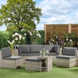 NESTLUNE Garden Gear Rattan Daybed With Canopy Outdoor Patio in Grey - Size: 100 cm x 15 cm - thumbnail 6