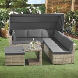 NESTLUNE Garden Gear Rattan Daybed With Canopy Outdoor Patio in Grey - Size: 100 cm x 15 cm - thumbnail 1