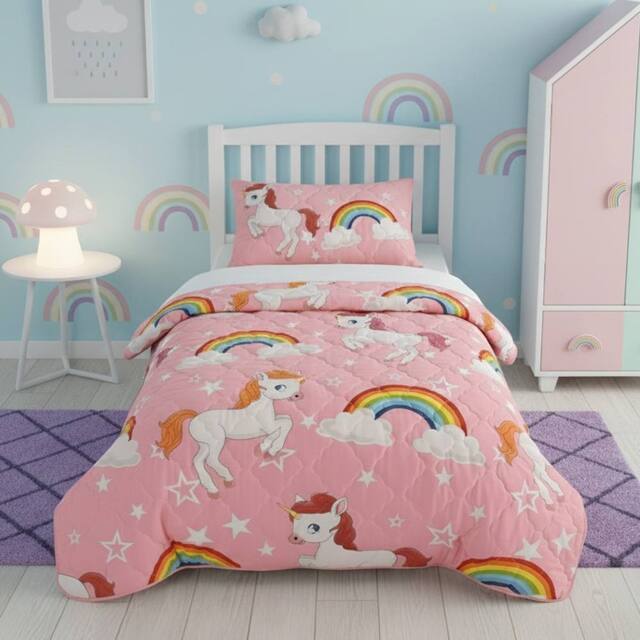 Snug City Unicorn Throw Blanket Colourful Kids Decorative Throw for Bed Or Sofa in Pink - Size: 150 cm × 200 cm - image 1
