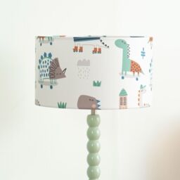 ValueLights Bobbins Sage Green Table Lamp with Cartoon Dino Drum Lamp Shade - thumbnail 3