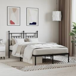 Berkfield Home Metal Bed Frame with Headboard Black 120x200 cm - Size: Small Double - thumbnail 2