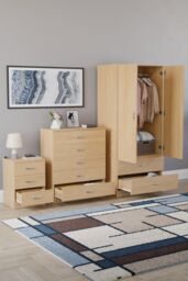 Home Discount Vida Designs Riano 3Pc Bedroom Set - 3 Drawer Bedside & 5 Drawer Chest in Brown - thumbnail 2