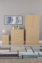 Home Discount Vida Designs Riano 3Pc Bedroom Set - 3 Drawer Bedside & 5 Drawer Chest in Brown - thumbnail 4