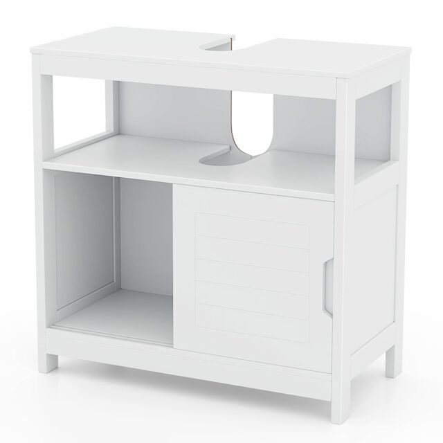 Gymax Bathroom Cabinet Under Sink With Sliding Door &U-shaped Cut-out in White - image 1