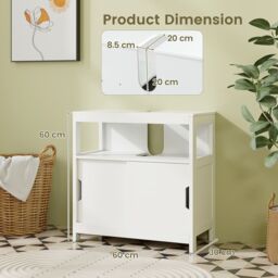 Gymax Bathroom Cabinet Under Sink With Sliding Door &U-shaped Cut-out in White - thumbnail 2