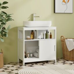 Gymax Bathroom Cabinet Under Sink With Sliding Door &U-shaped Cut-out in White - thumbnail 6