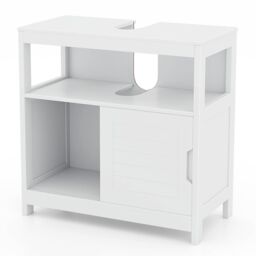 Gymax Bathroom Cabinet Under Sink With Sliding Door &U-shaped Cut-out in White - thumbnail 1