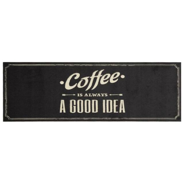 Berkfield Home Kitchen Rug Washable Coffee Text 60x180 cm Velvet in Black - image 1