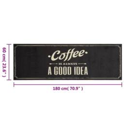 Berkfield Home Kitchen Rug Washable Coffee Text 60x180 cm Velvet in Black - thumbnail 5