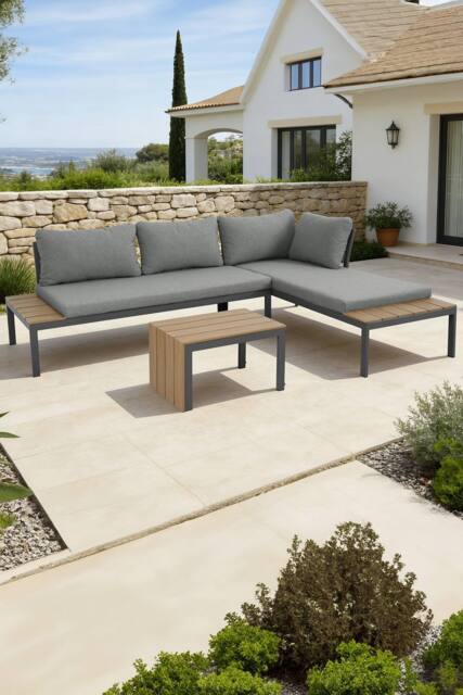 More4Homes Tampa Garden Corner Sofa Outdoor Sofa Set with Table in Grey - image 1
