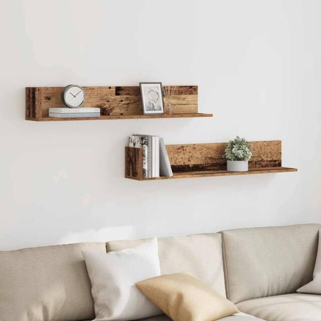 Berkfield Home Decorative Wall Shelves 2 pcs Old Wood 100x16.5x16.5 cm Engineere in Brown - image 1