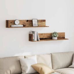 Berkfield Home Decorative Wall Shelves 2 pcs Old Wood 100x16.5x16.5 cm Engineere in Brown - thumbnail 1