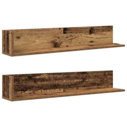 Berkfield Home Decorative Wall Shelves 2 pcs Old Wood 100x16.5x16.5 cm Engineere in Brown - thumbnail 3