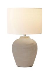 ValueLights Reid Linen Drum Lamp Shade Textured Ribbed Ceramic Table Lamp with LED Bulb in Grey - Size: Small - thumbnail 6